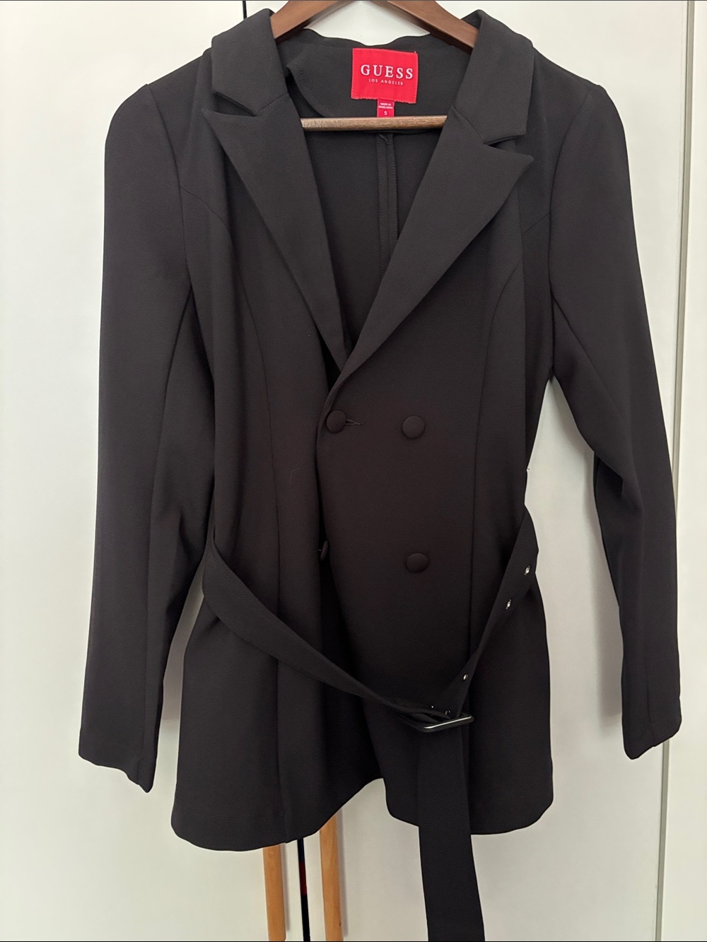 GUESS Black Double-Breasted Belted Blazer